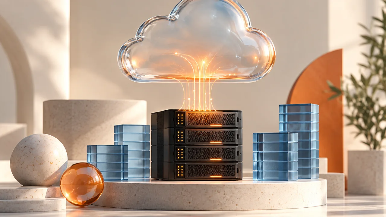 Glass cloud connected to servers and cost planning blocks.